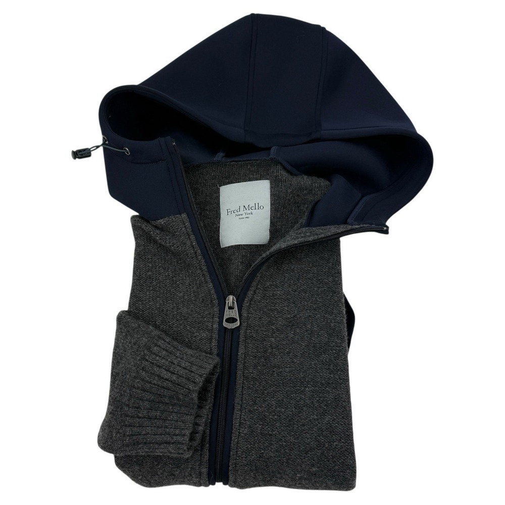 Fred Mello Gray Blue Lambswool Nylon Hooded Jacket‎ Men's Size 2XL Full Zip